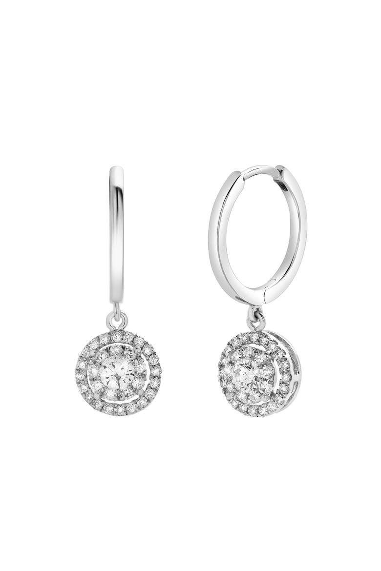 Daphne Pave Round Diamond Drop Huggie Hoop Earrings in 14K Gold, Main, color, 14K White Gold