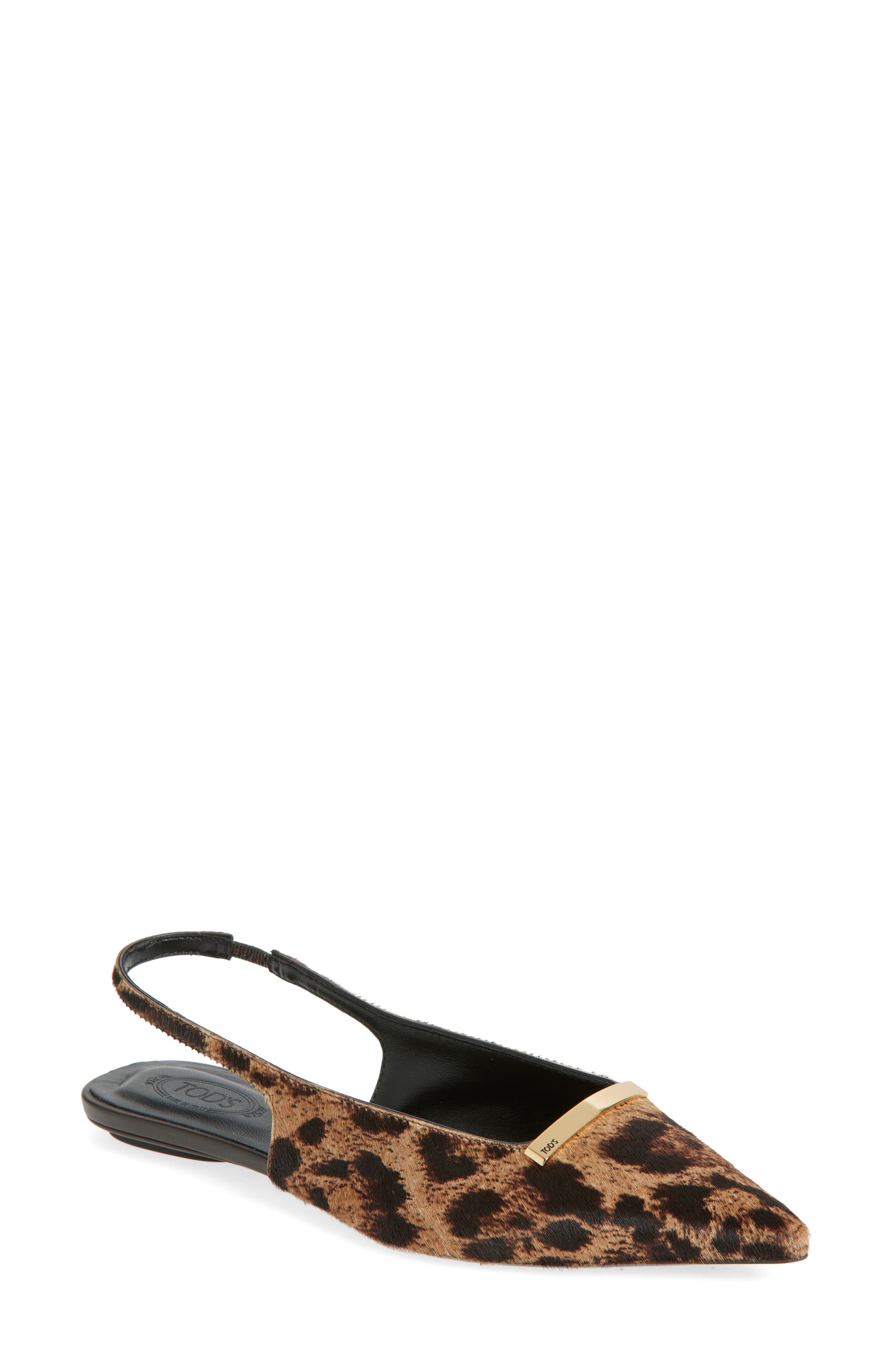 Tod
s Barretta Genuine Calf Hair Pointed Toe Slingback Flat, Main, color, Cammello Chiaro