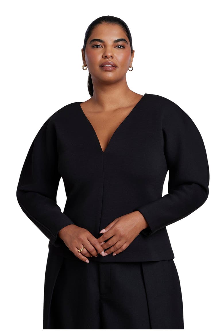 Round Sleeve V Neck Top, Main, color, BLACK ONYX
