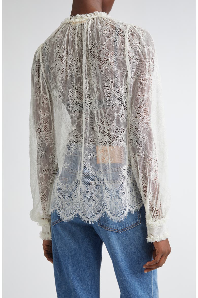 Iliana Pussybow Tie Sheer Cotton Lace Top, Alternate, color, PEARL