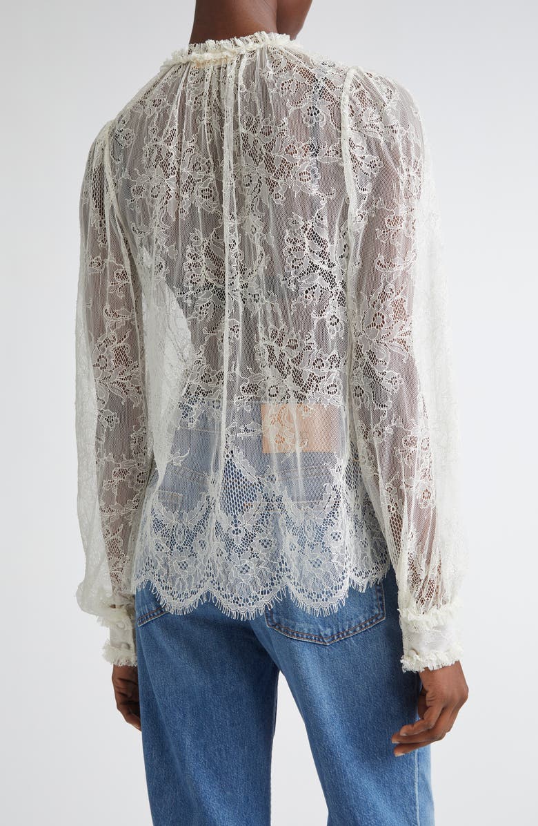 Ulla Johnson Iliana Pussybow Tie Sheer Cotton Lace Top, Alternate, color, Pearl