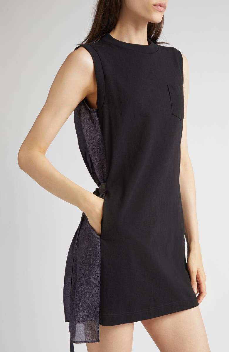 Sacai Mixed Media Cotton Jersey & Denim Minidress, Alternate, color, Black/ Indigo