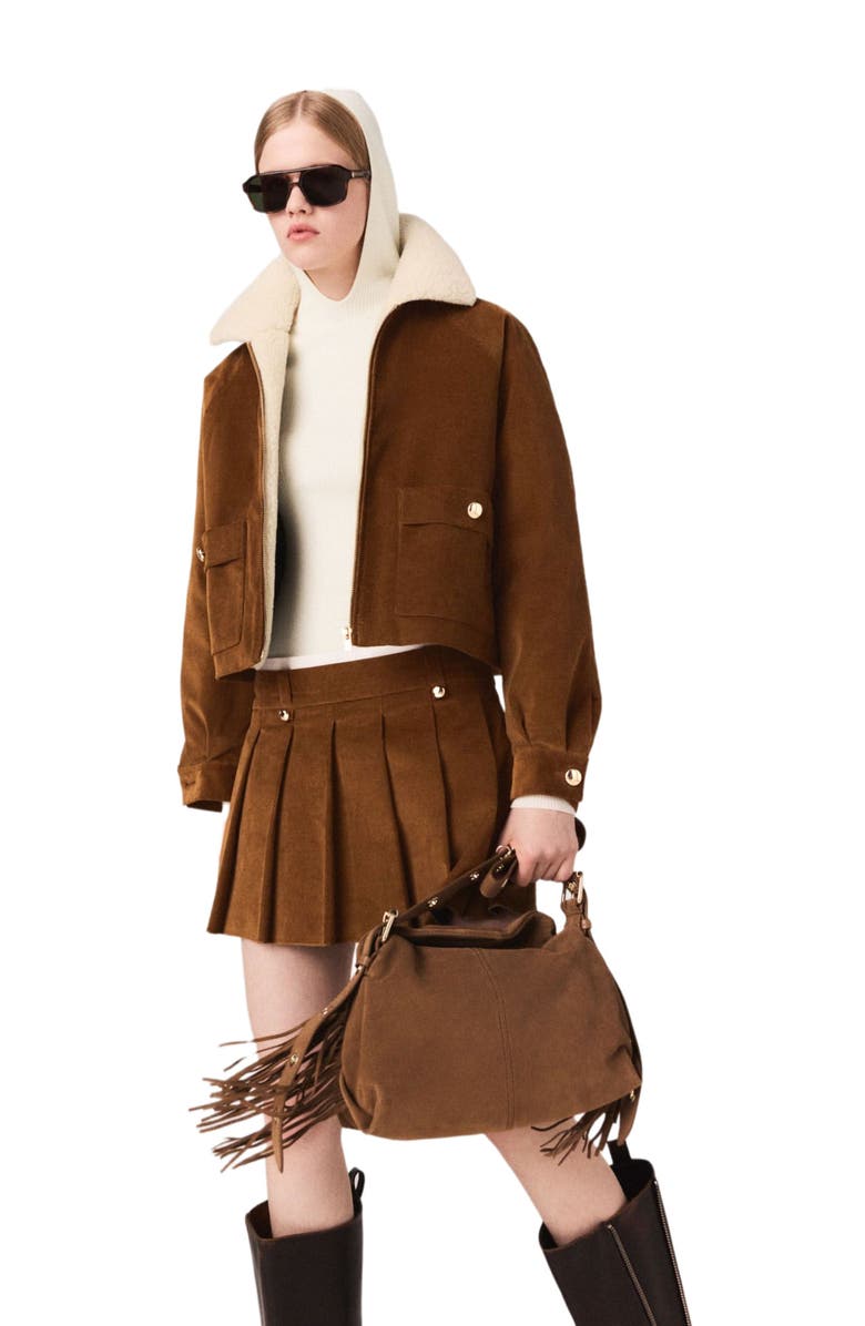 maje Cropped corduroy jacket, Alternate, color, Camel