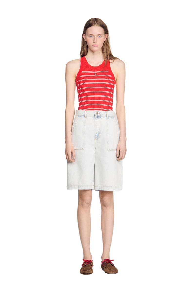 SANDRO Washed denim Bermuda shorts, Alternate, color, Light Bu Jean