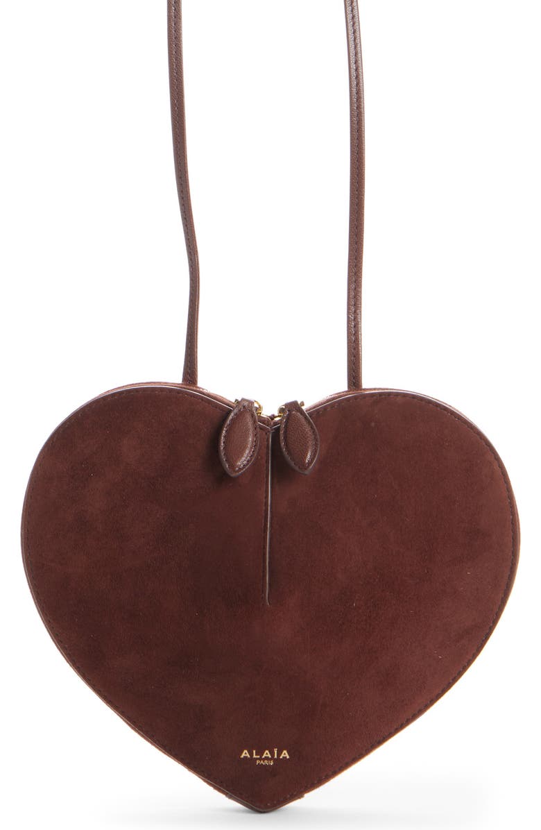 Alaïa Le Coeur Suede Crossbody Bag, Main, color, Brun
