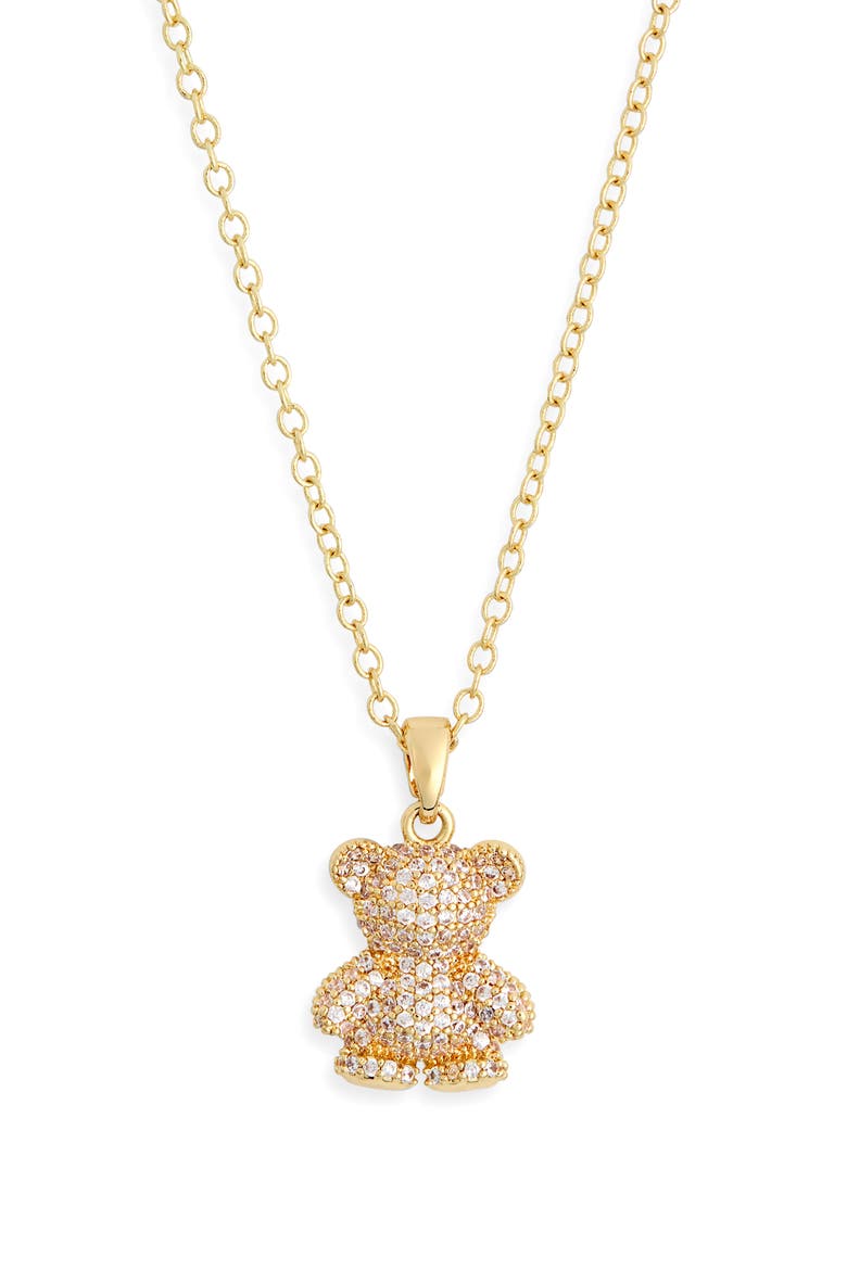 Pavé CZ Teddy Bear Pendant Necklace, Alternate, color, CLEAR- GOLD