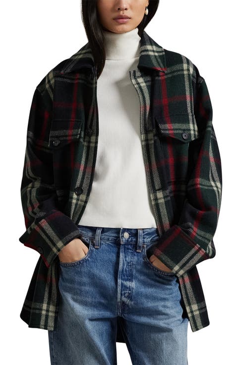 Oversize Plaid Wool Blend Twill Shirt Jacket