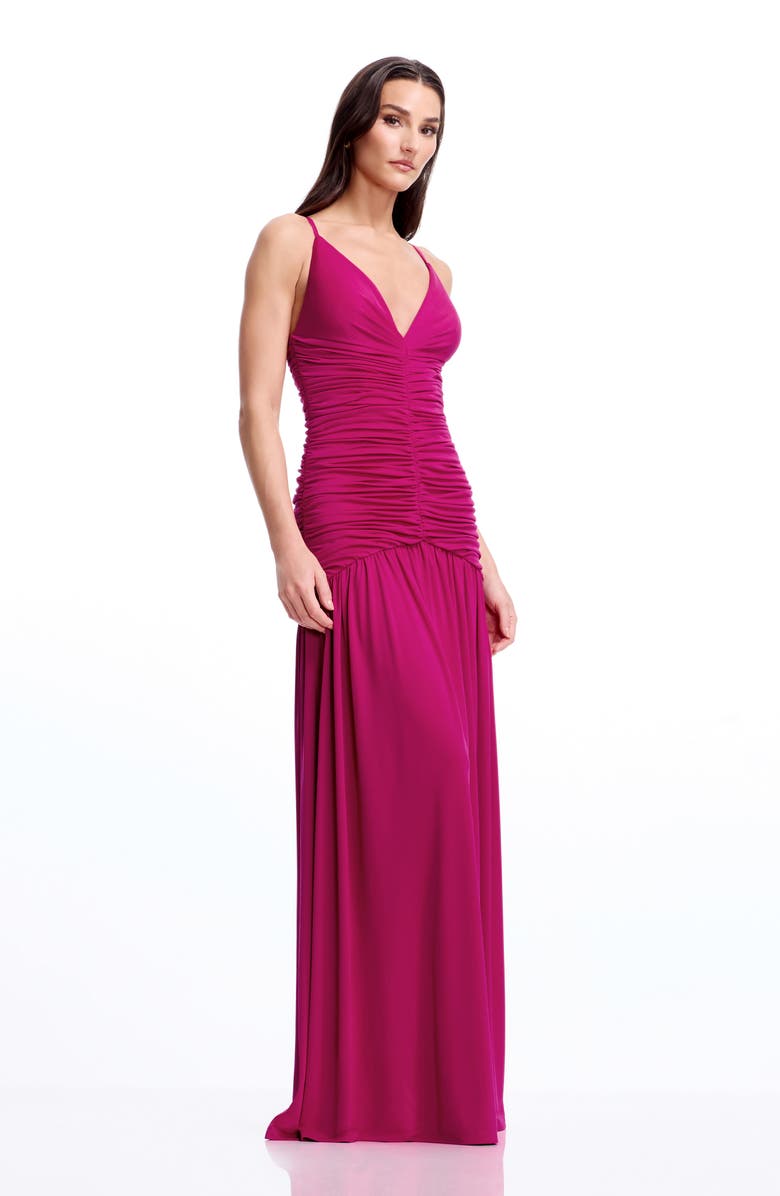 Dress the Population Elora Ruched Plunge Neck Gown, Alternate, color, Dark Fuchsia