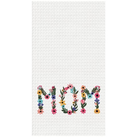 Floral Mom Kitchen and Bathroom Embroidered Waffle Hand Towel