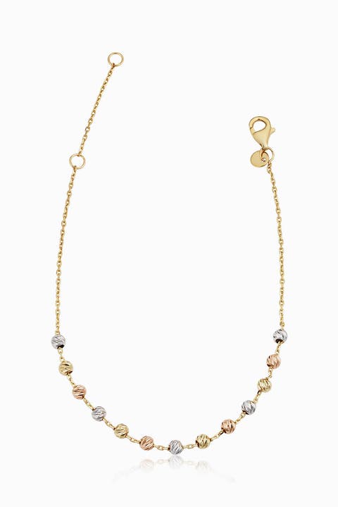14K Tricolor Gold Celebration Ball Station Bracelet