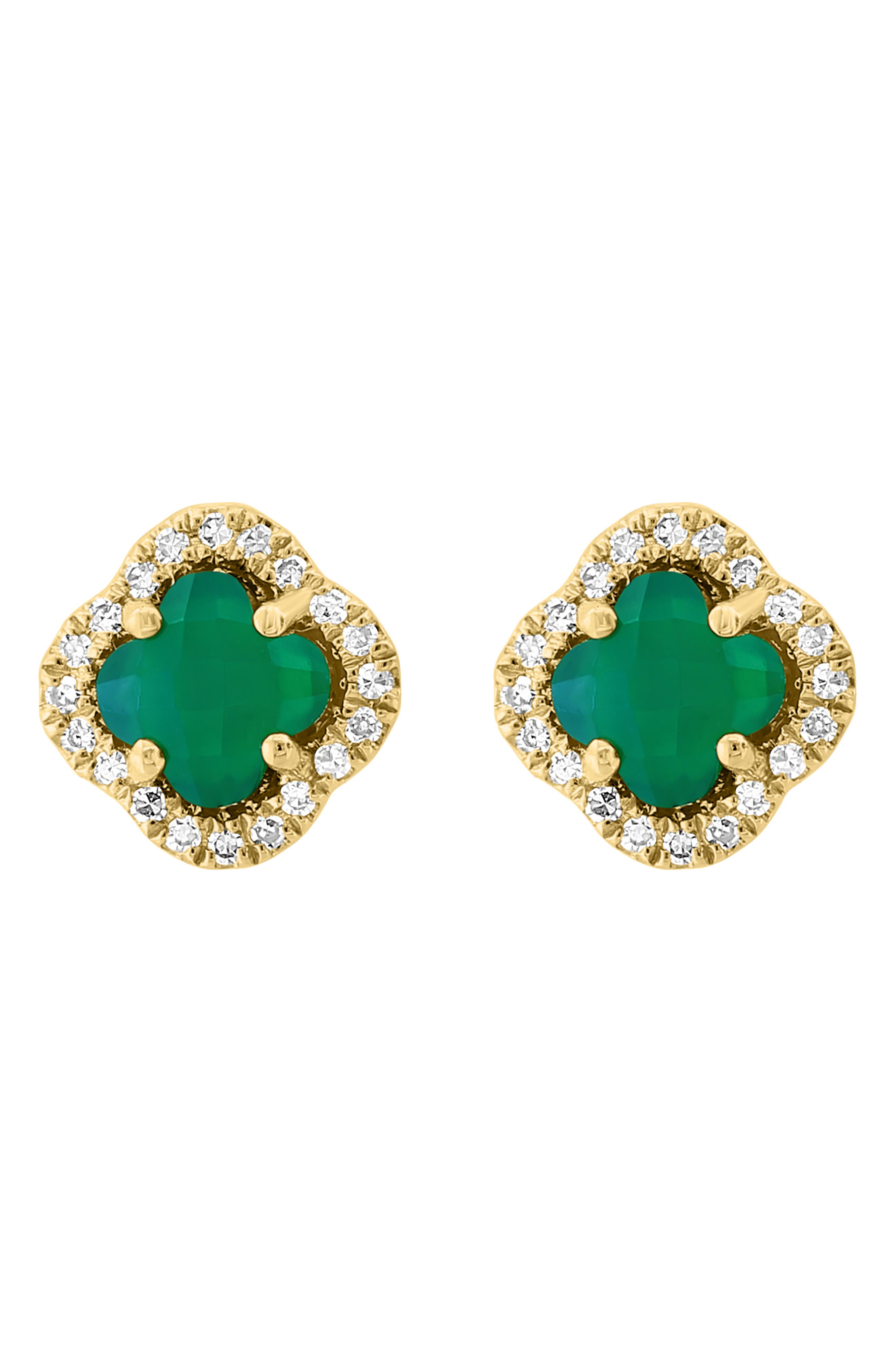 EFFY 14K Yellow Gold Green Onyx & Diamond Halo Quatrefoil Stud Earrings - 0.10ct.