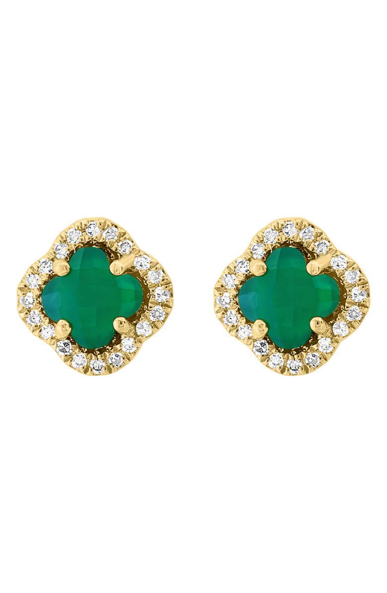 EFFY 14K Yellow Gold Green Onyx & Diamond Halo Quatrefoil Stud Earrings - 0.10ct., Main, color, Green