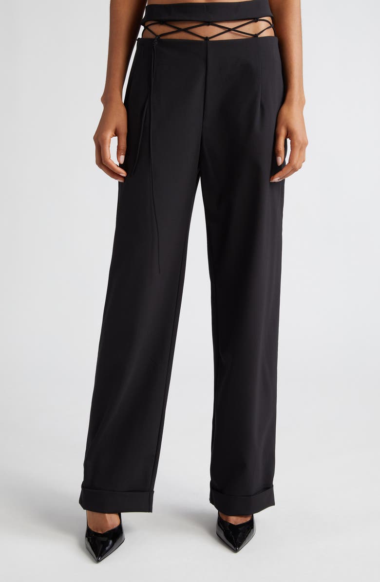 Nensi Dojaka Cutout Laced Waist Stretch Wool Straight Leg Trousers, Main, color, 