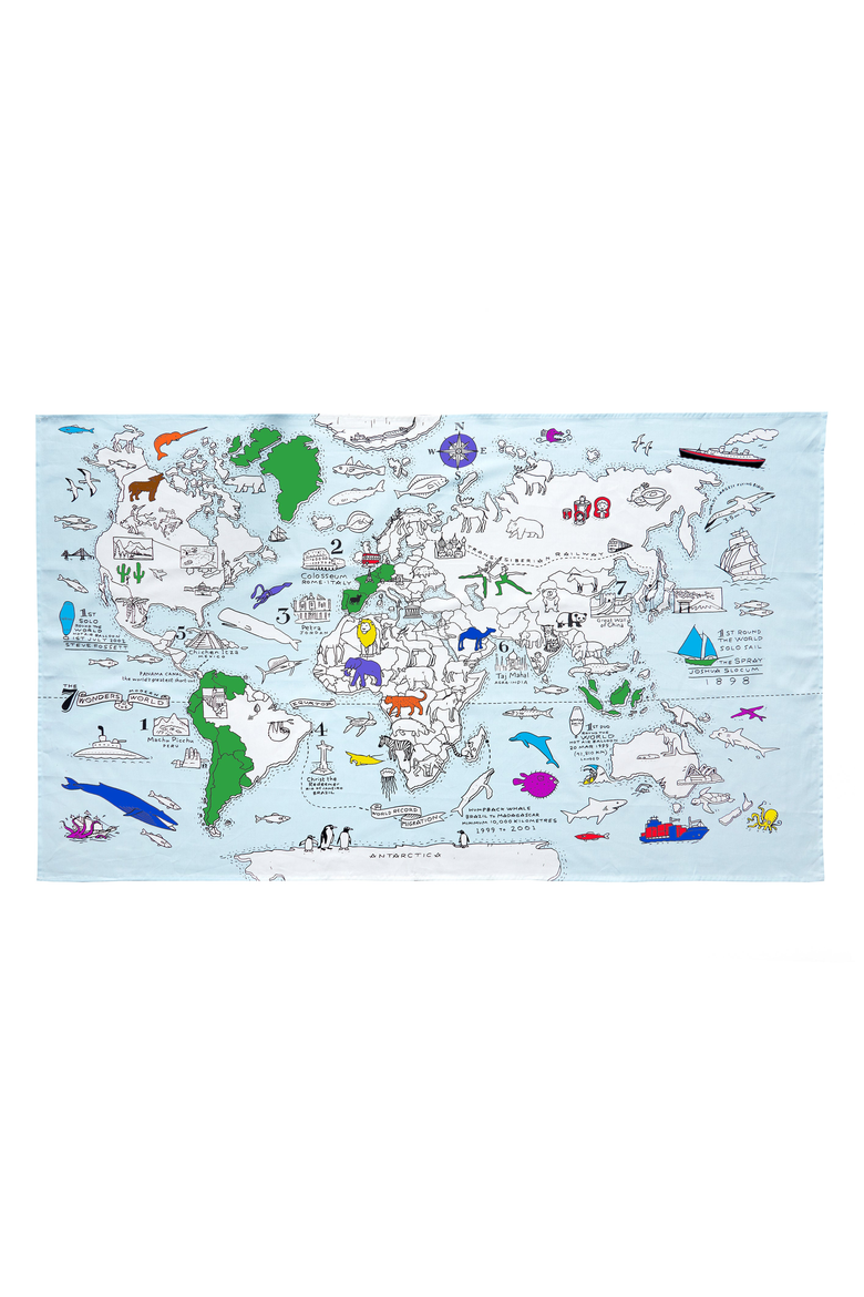 World Map Tablecloth, Alternate, color, ;Light Blue