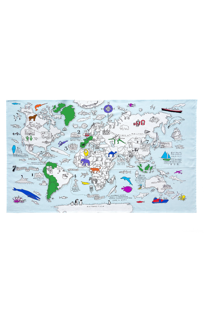 Eat Sleep Doodle World Map Tablecloth, Alternate, color, Light Blue
