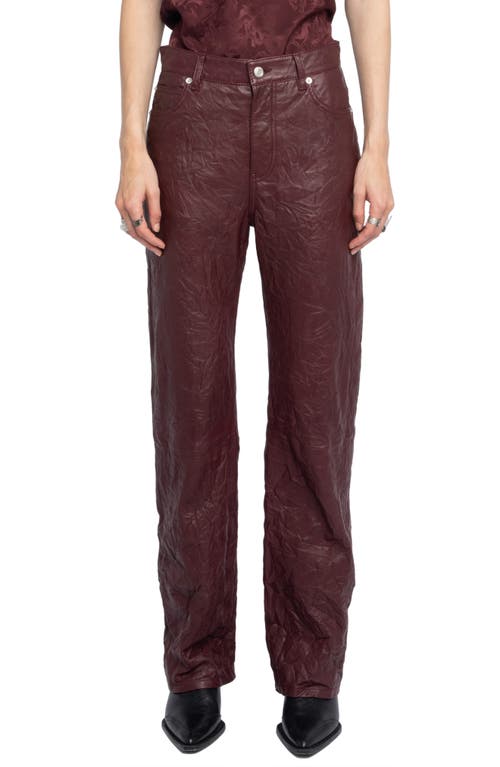 Zadig & Voltaire Evy Crushed Lambskin Leather Pants In Burgundy
