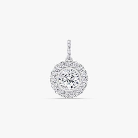 Round Pavé Domed Lab Diamond Pendant in 14K