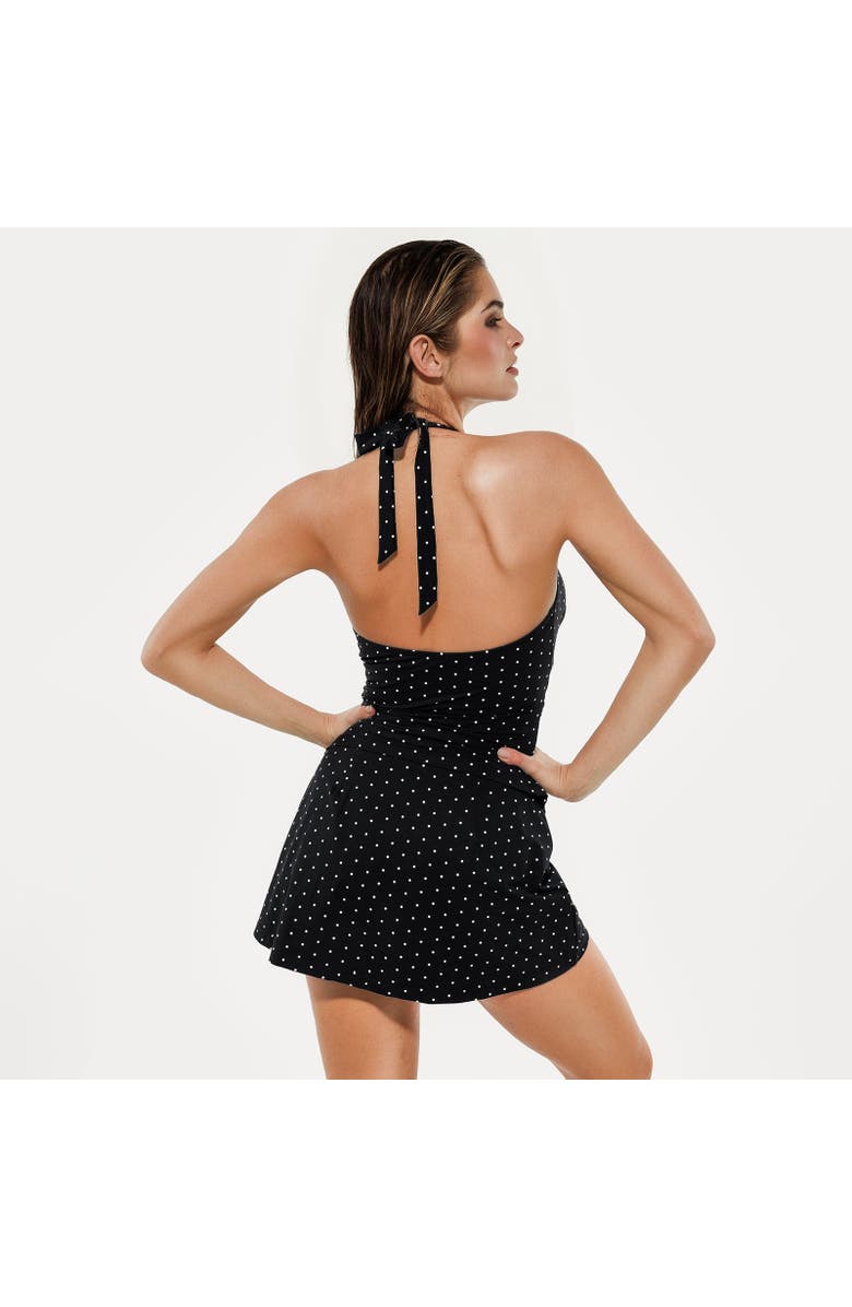 Popilush Halter Twist-Front Shaping Tankini & Skirt Set, Alternate, color, Black/White Dot