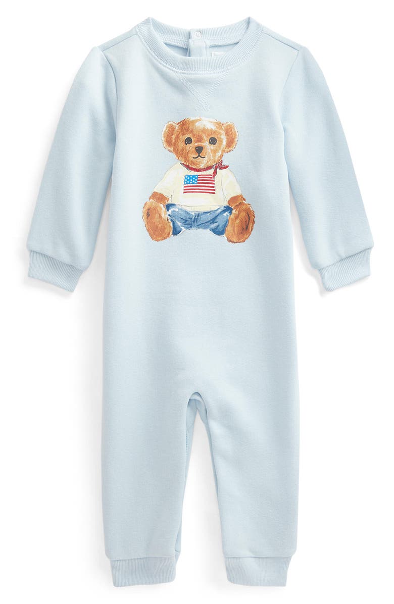 Ralph Lauren Fleece Footie, Main, color, Beryl Blue