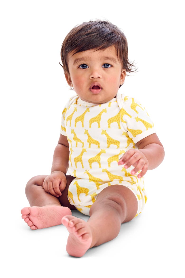 Organic Animal Friends Babysuit Shortie, Alternate, color, Banana Baby Giraffes