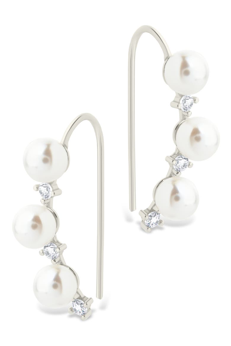 Siena Cubic Zirconia & Cultured Pearl Threader Earring, Alternate, color, SILVER