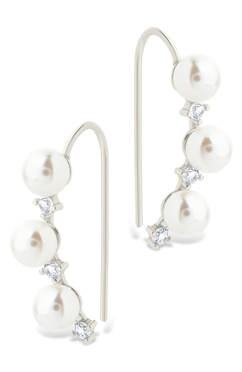 Sterling Forever Siena Cubic Zirconia & Cultured Pearl Threader Earring, Alternate, color, Silver