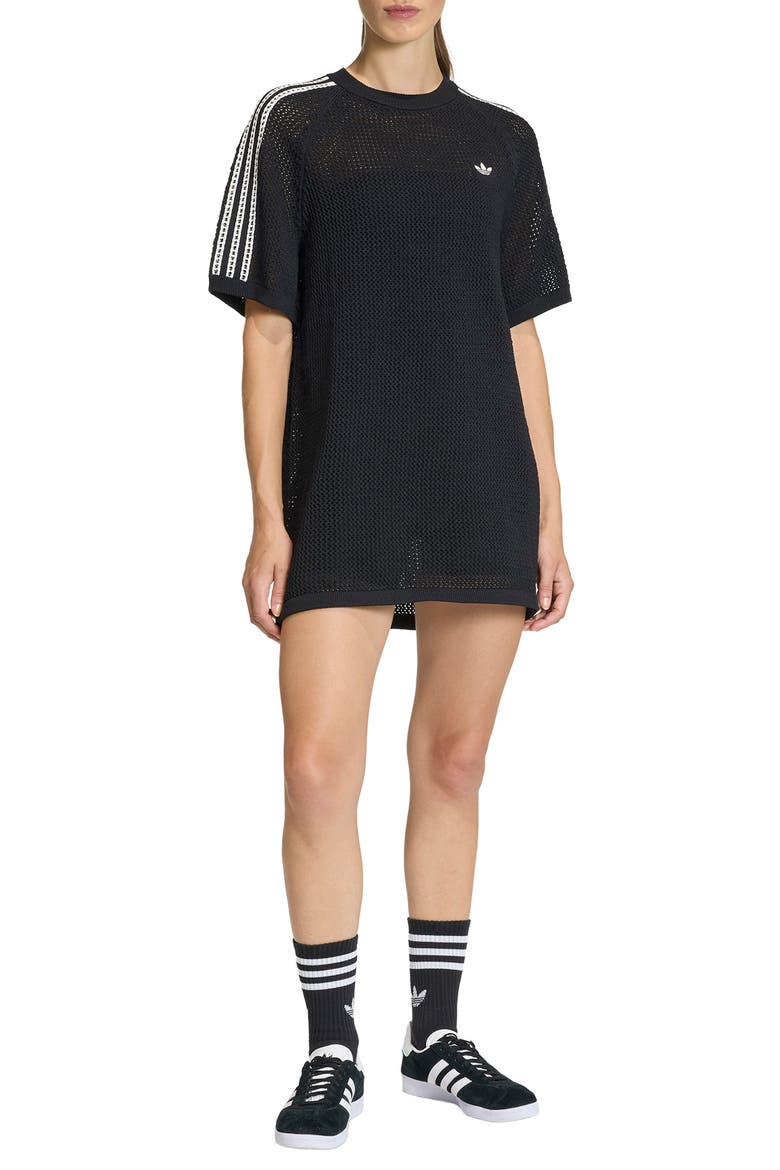 Open Knit Minidress, Main, color, BLACK
