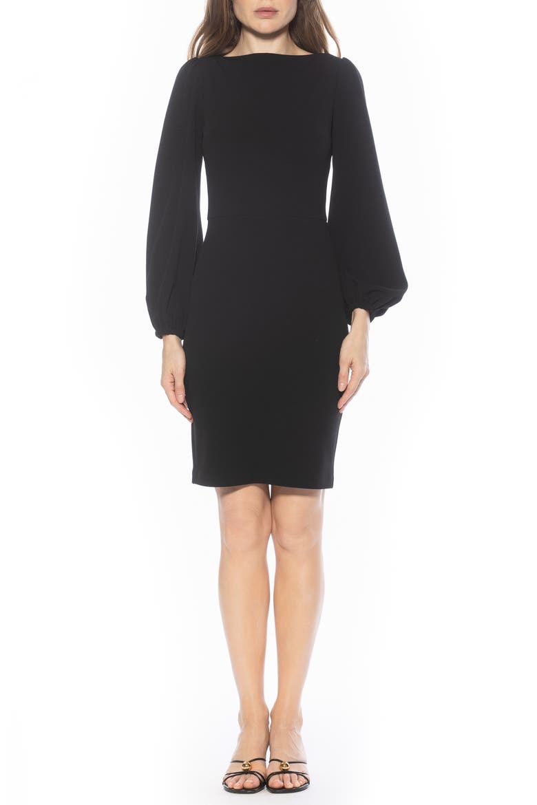 Elowen Boatneck Long Sleeve Sheath Dress, Main, color, BLACK