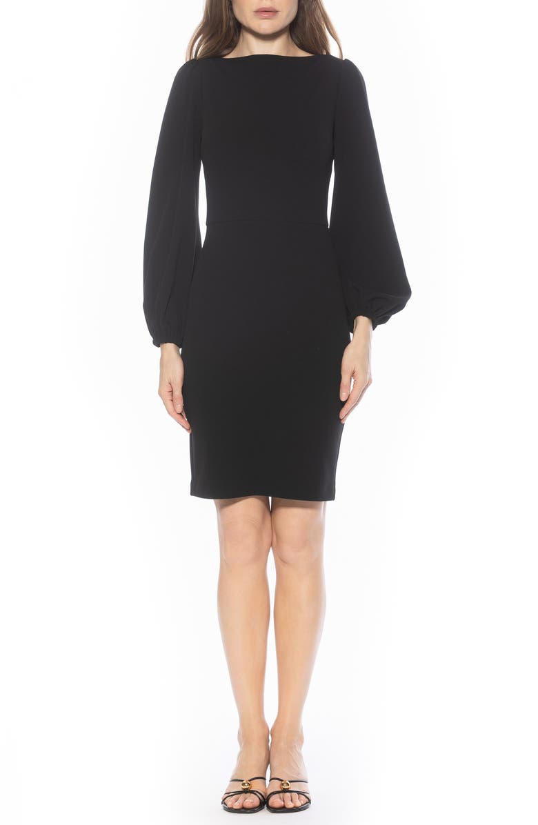 Alexia Admor Elowen Boatneck Long Sleeve Sheath Dress, Main, color, Black