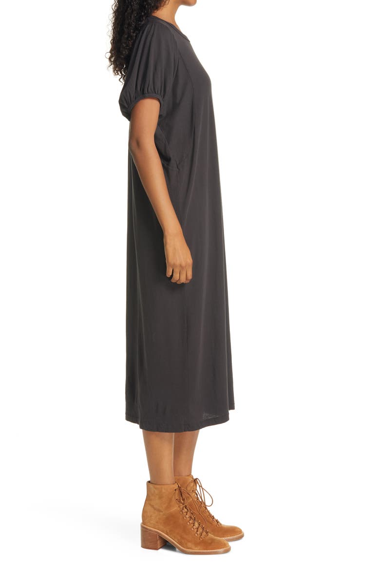 The Puff Sleeve Midi T-Shirt Dress, Alternate, color, ALMOST BLACK