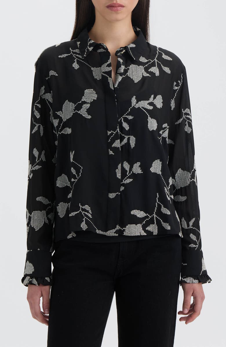 NVLT Embroidered Button-Up Shirt, Main, color, Black/ Cream