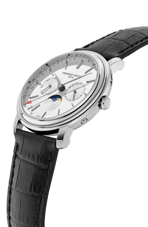 Frederique Constant Men's Swiss Classics Business Timer Black Leather Strap Watch 40mm In Black