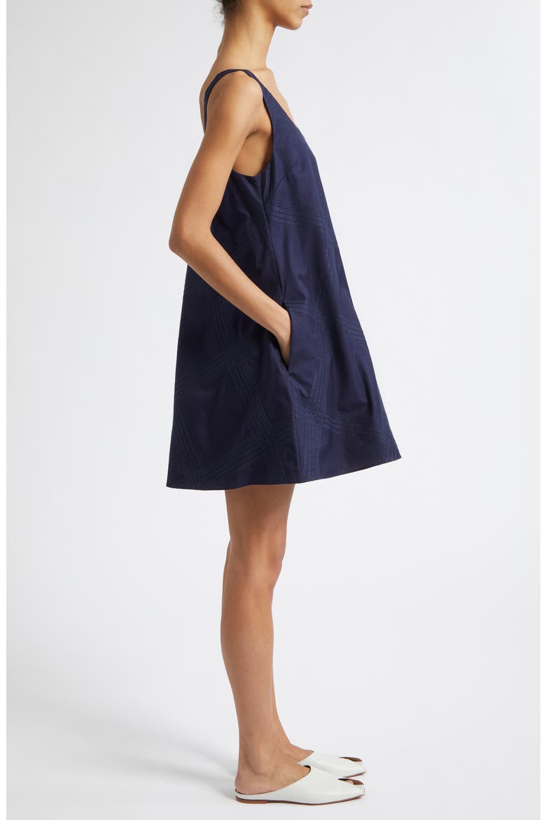 Emery Embroidered Cotton Trapeze Minidress, Alternate, color, DARK NAVY / DARK NAVY