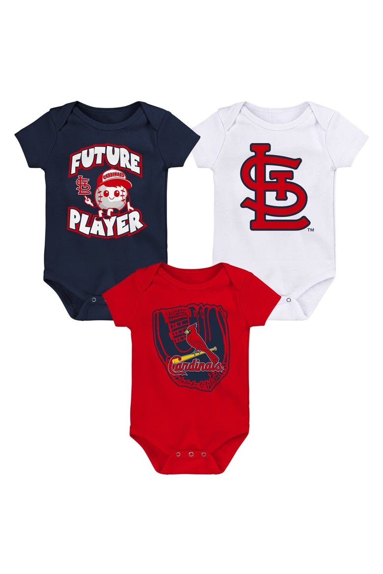 Newborn & Infant Navy/Red/White St. Louis Cardinals Minor League Player Three-Pack Bodysuit Set, Main, color, Navy