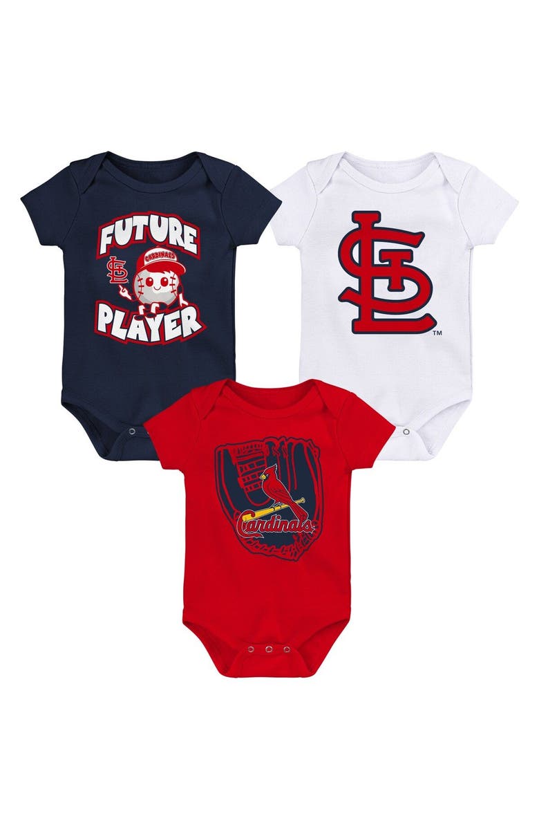Outerstuff Newborn & Infant Navy/Red/White St. Louis Cardinals Minor League Player Three-Pack Bodysuit Set, Main, color, Navy