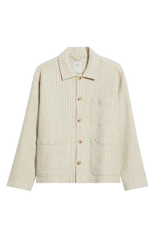 Percival Sorrento Pinstripe Cotton & Linen Button-up Overshirt In Ecru