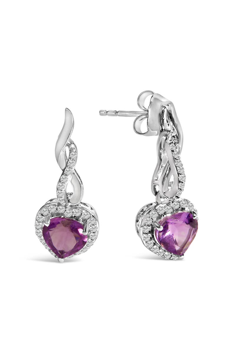 Haus of Brilliance Silver Heart Shape Purple Amethyst and White Sapphire Halo Earring Necklace Set, Alternate, color, White