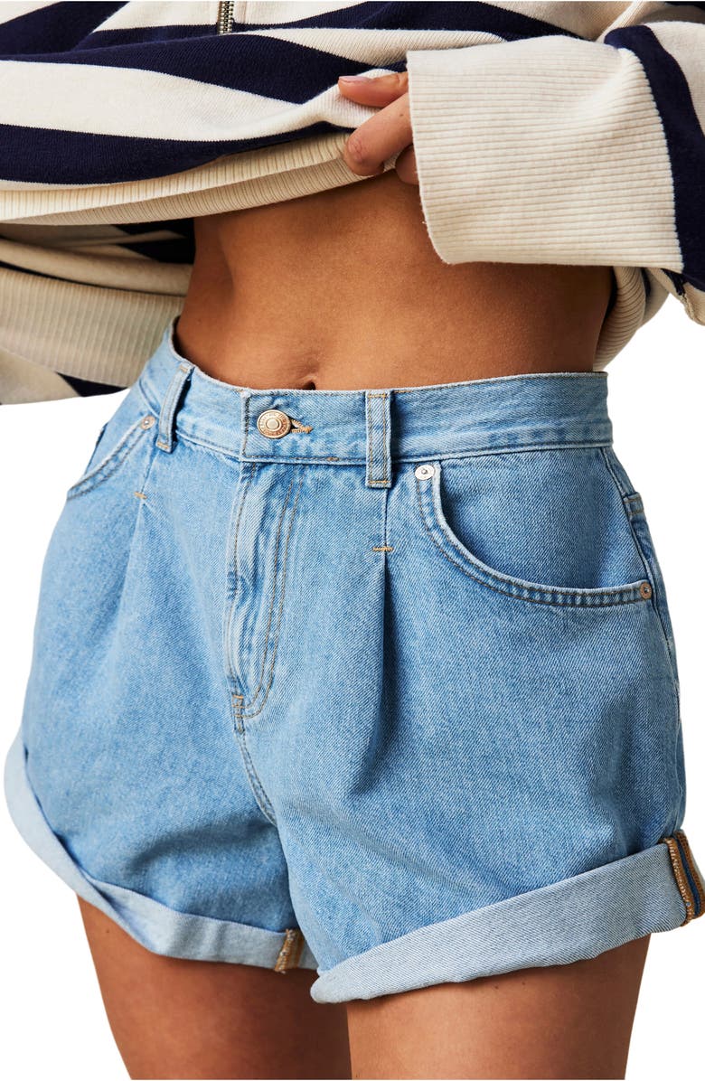 Free People Danni Roll Cuff Denim Shorts, Alternate, color, Open Sky