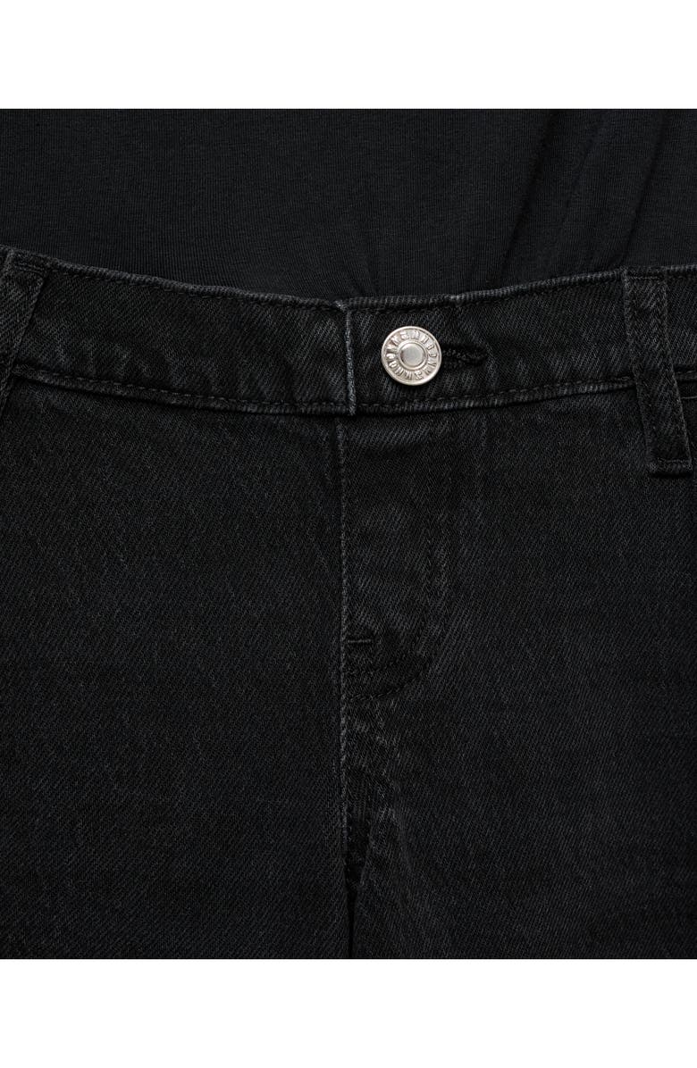 MANGO Over the Bump Raw Hem Wide Leg Maternity Jeans, Alternate, color, Black Denim