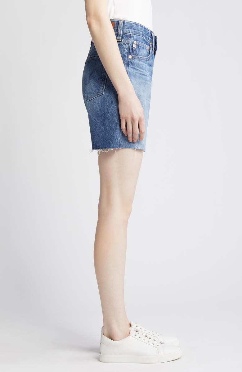 AG Ex-Boyfriend Raw Hem Mid Length Denim Shorts, Alternate, color, 