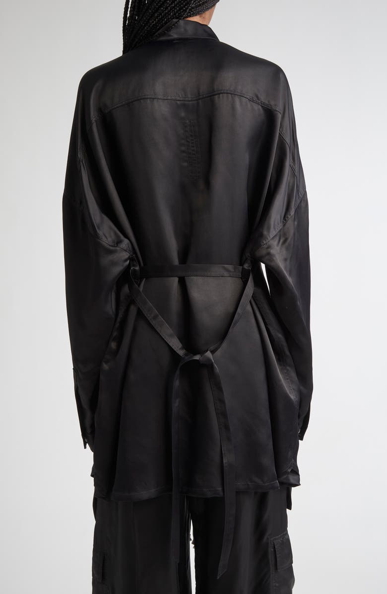 Rick Owens Long Sleeve Belted Satin Minidress, Alternate, color, Black