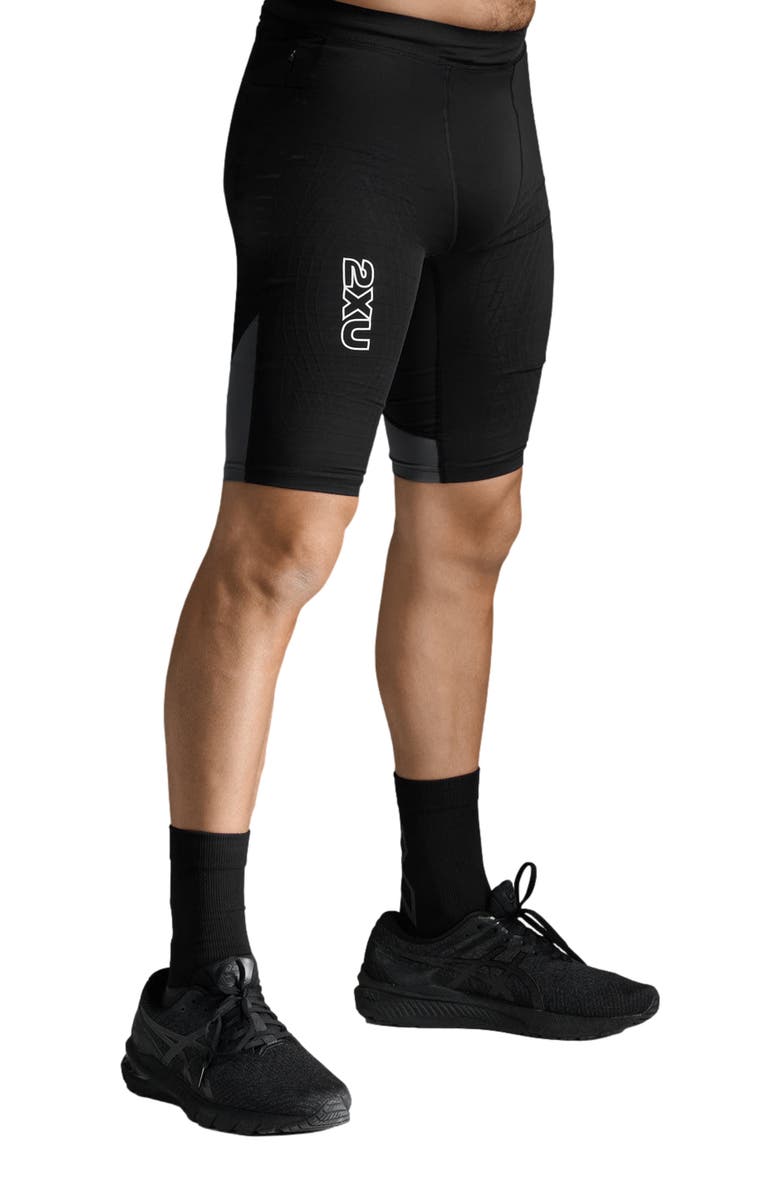 2XU Light Speed React Comp Shorts, Alternate, color, Black/White Reflective