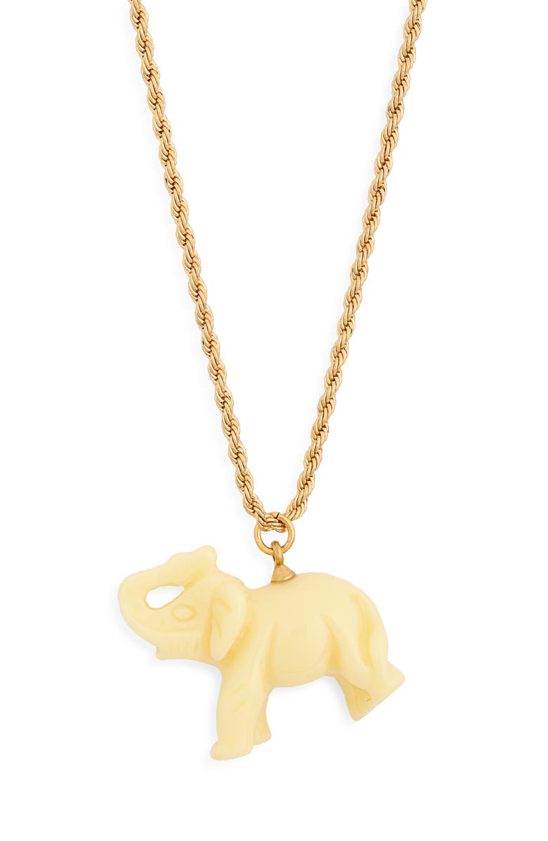 Kenneth Jay Lane Elephant Pendant Necklace, Main, color, Polished Gold