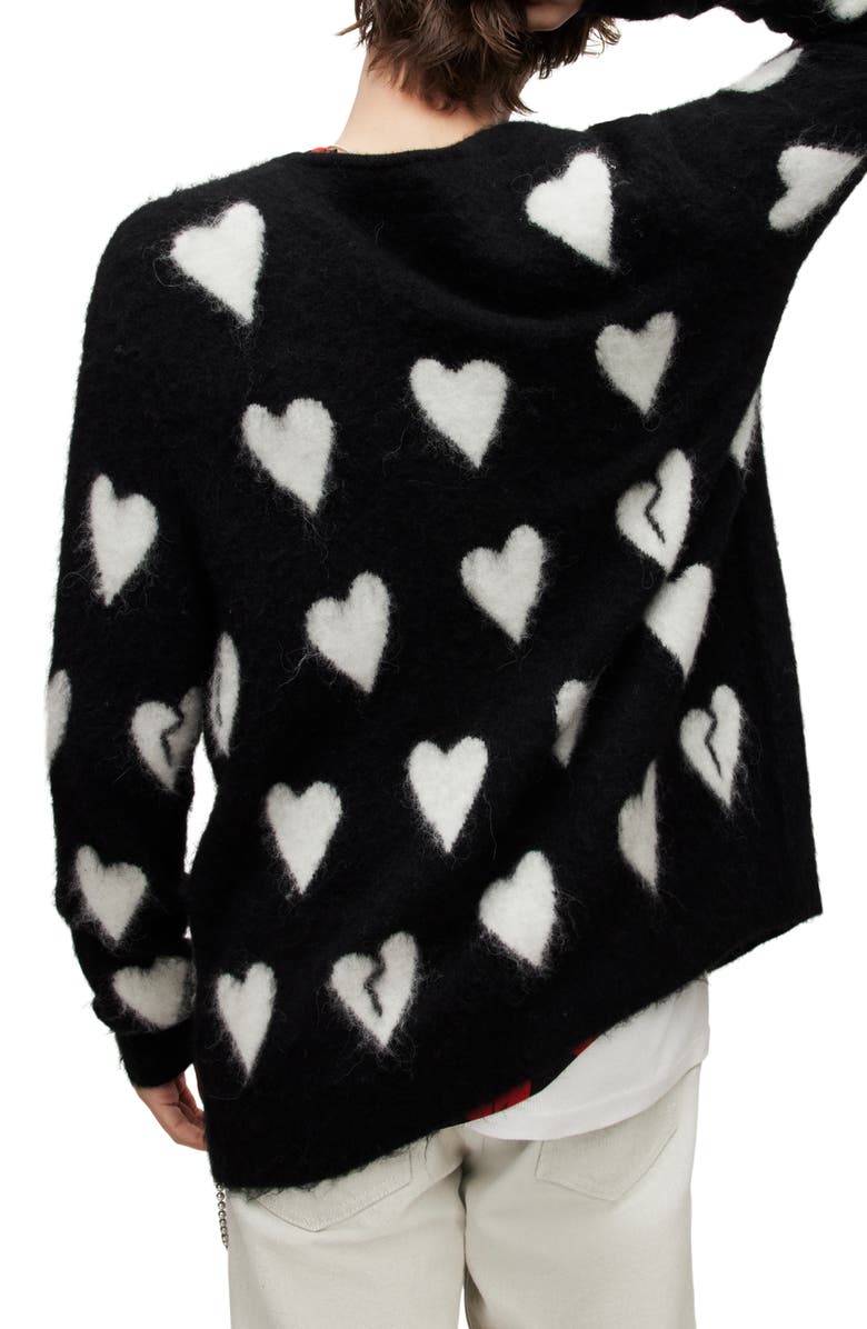 AllSaints Amore Fuzzy Heart Cardigan, Alternate, color, 