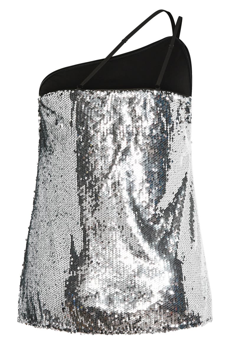 Lottie Sequin One-Shoulder Top, Alternate, color, SILVER