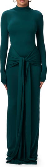 Tie Front Long Sleeve Maxi Dress