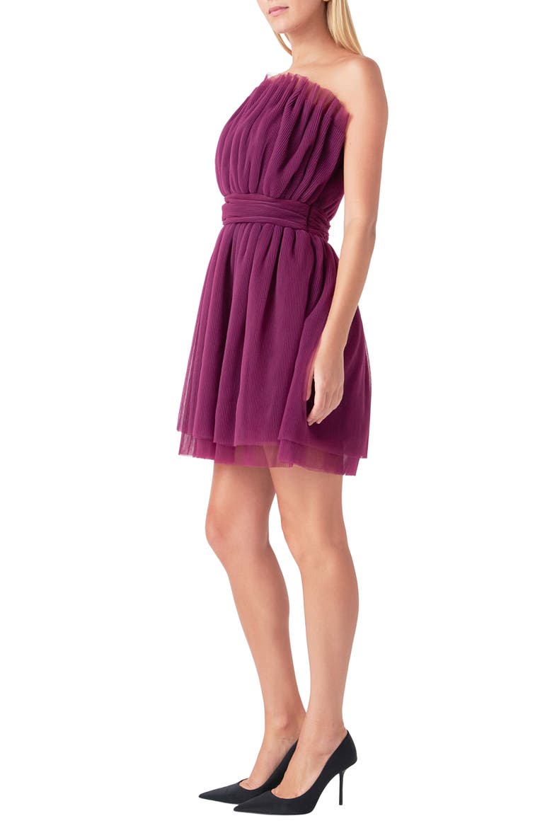 Strapless Tulle Minidress, Alternate, color, BERRY