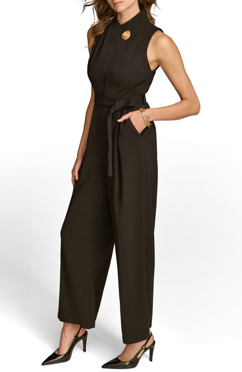 Donna Karan New York Hardware Tie Waist Sleeveless Flare Jumpsuit, Alternate, color, 