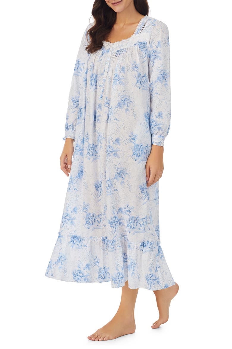 Floral Print Cotton Ballet Nightgown, Alternate, color, WHITE FLORAL