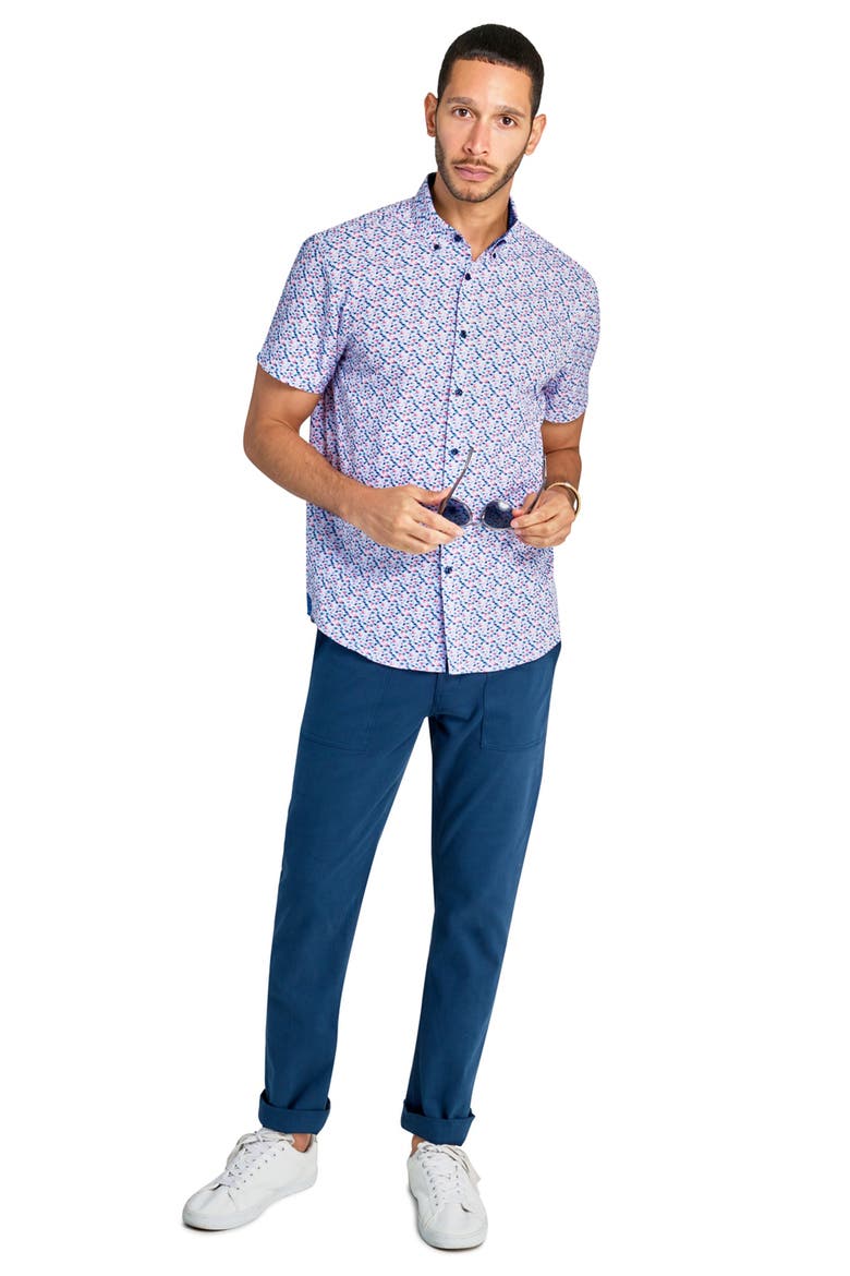 Slim Fit Mini Floral Stem Recycled 4-Way Stretch Performance Short Sleeve Shirt, Alternate, color, MULTI